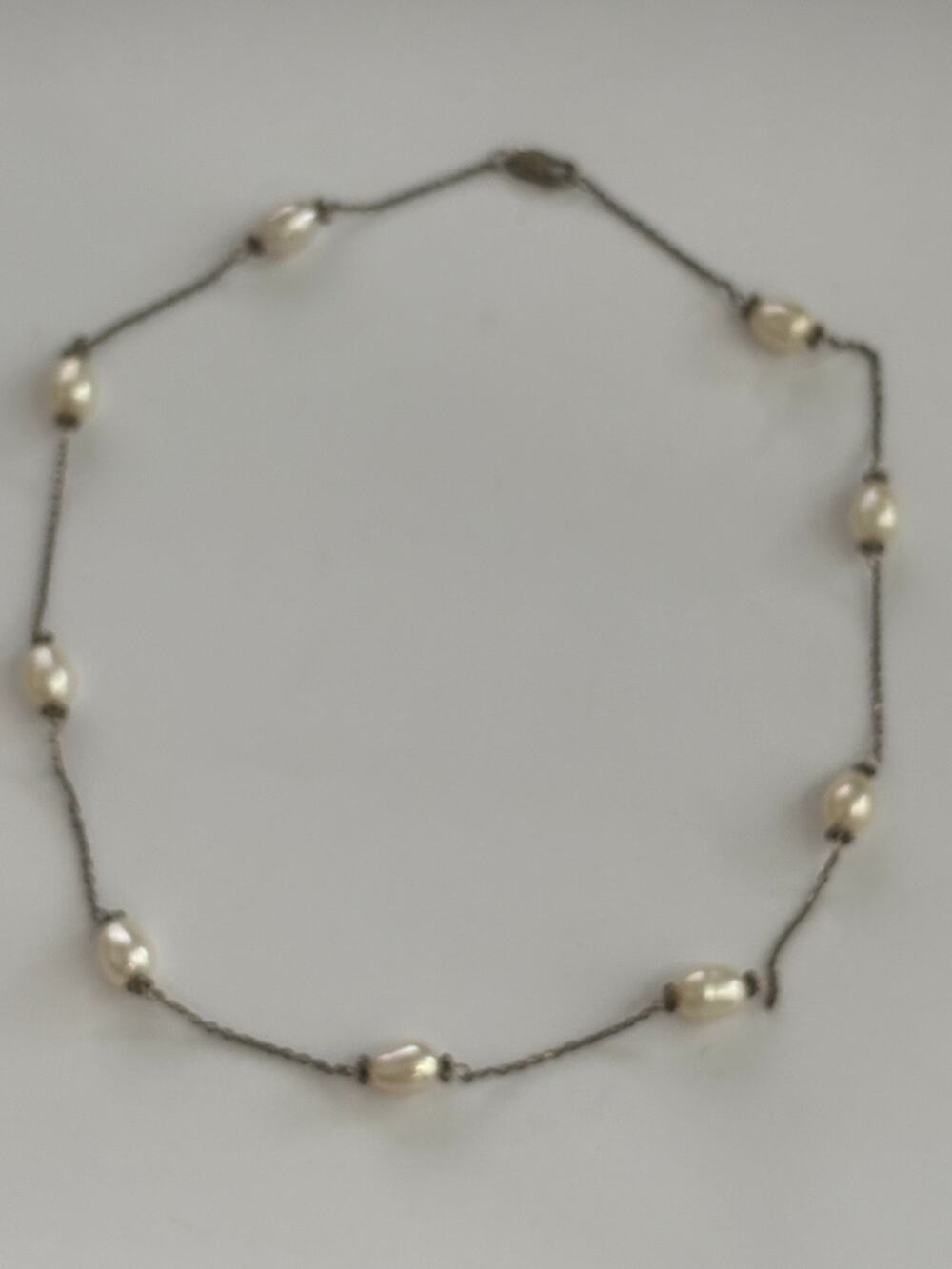 Sterling Silver Freshwater Pearls Station Necklace Dainty
